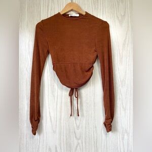 American Thread Bronze Long Sleeve Cropped Cut Out Top Size M EUC